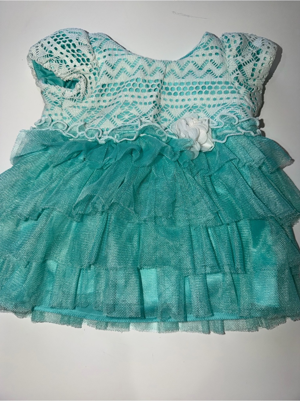 Youngland Mint Green Layered Tulle & Crochet Flower Dress